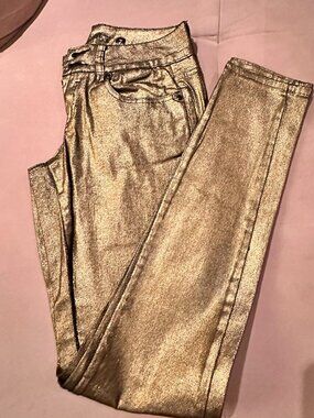 Revolt Black & Metallic Gold Skinny Pants/Jeans -Size 7 New!